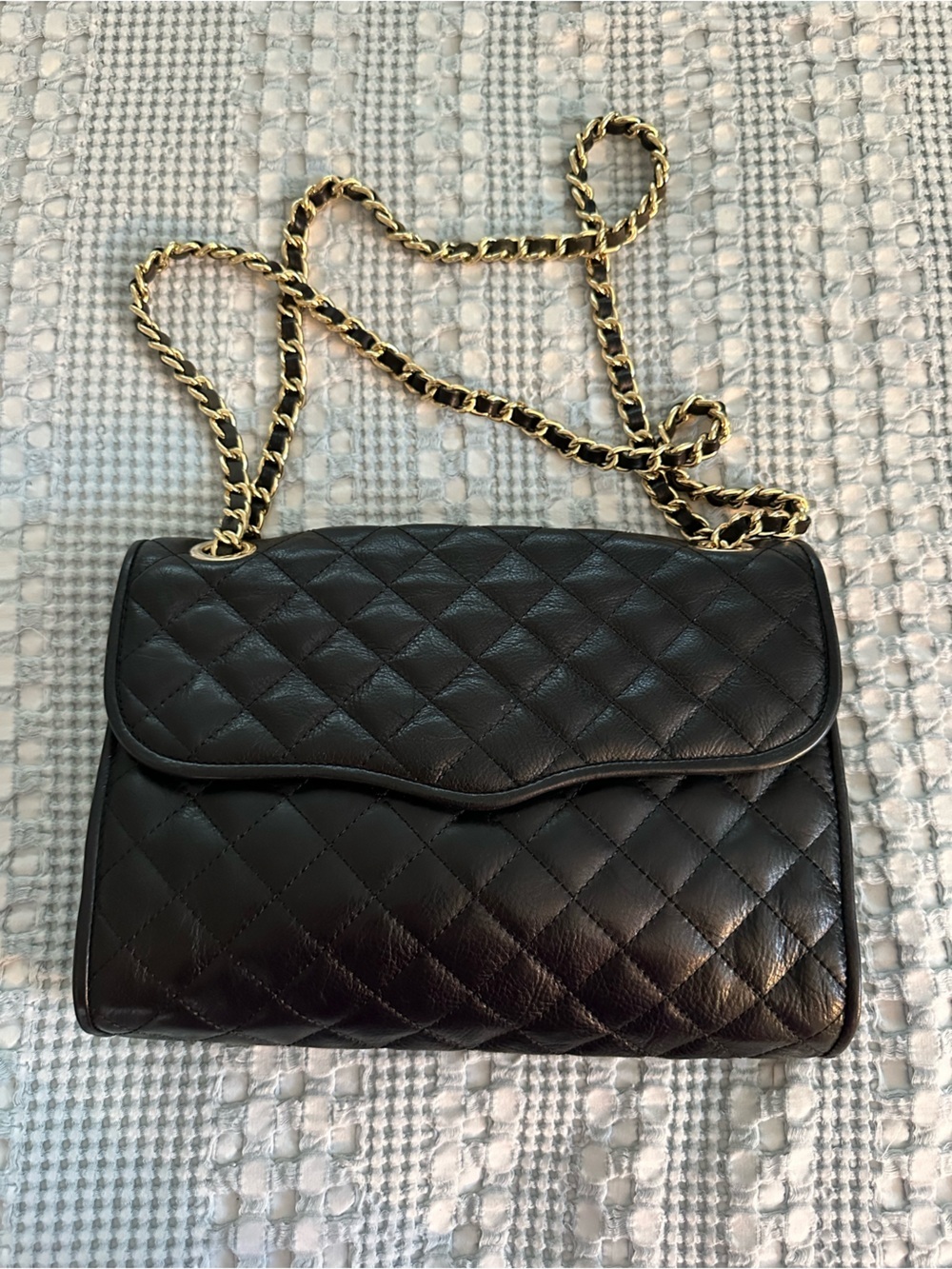 Rebecca Minkoff Black Quilted Crossbody with Gold Chain